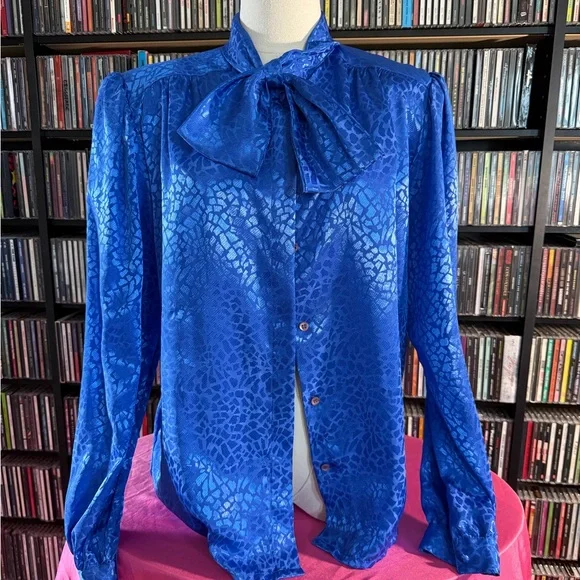 Josephine Royal Blue Blouse with Bow Accent - Picture 1 of 6